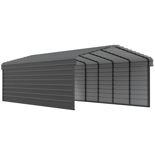 Arrow Storage Products Galvanized Steel Carport, W/ 2-Sided Enclosure, Compact Car Metal Carport Kit, 12'x29'x7', Charcoal CPHC122907ECL2 - main